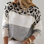 Celeste - Elegante maglione girocollo con stampa leopardata