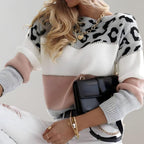 Celeste - Elegante maglione girocollo con stampa leopardata