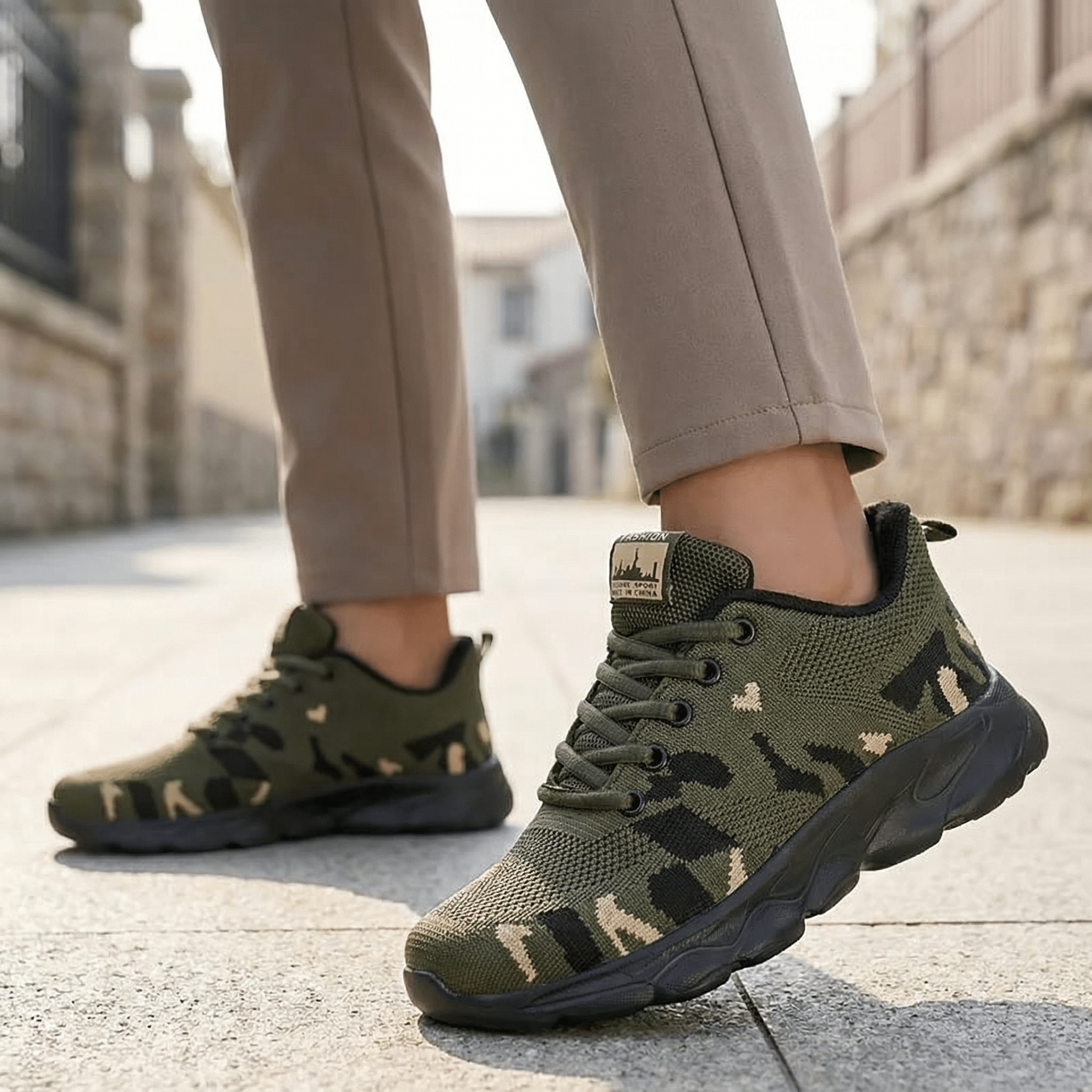 Camo Glide – Sneakers Ergonomiques en Mesh & Design Militaire - Maurice