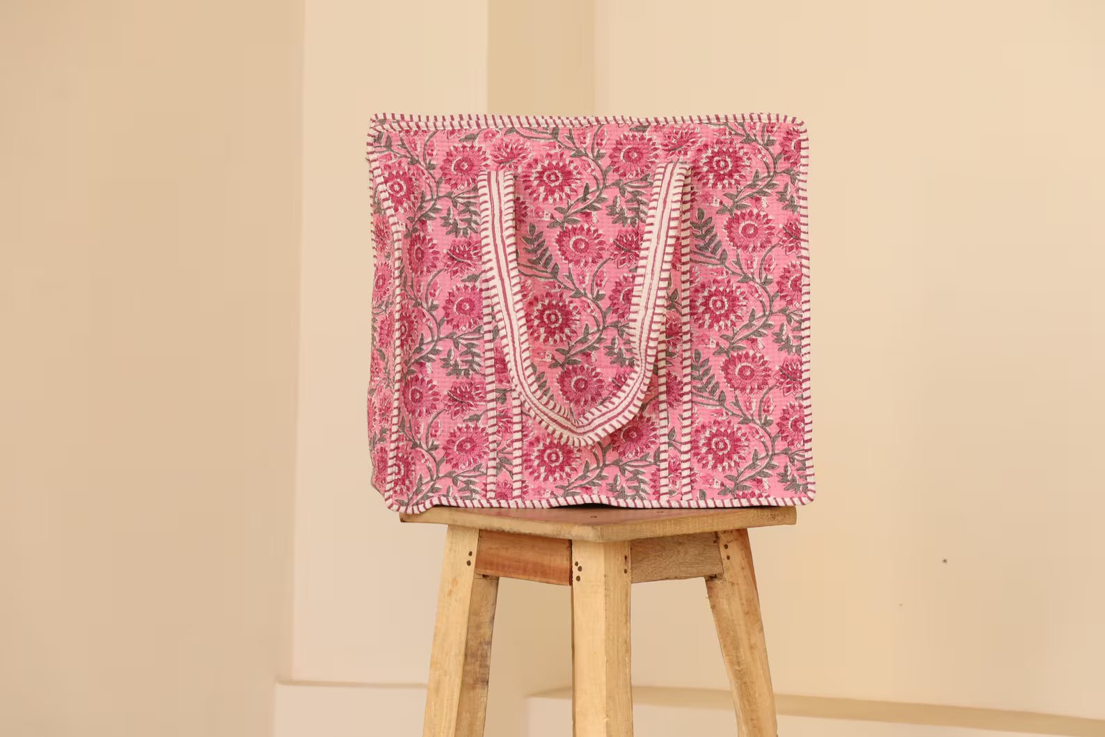 Borsa Tote Rosa Trapuntata in Cotone – Shopper Riutilizzabile Quotidiana