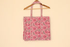 Borsa Tote Trapuntata Rosa in Cotone – Shopper Artigianale con Stampa Floreale