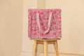 Borsa Tote Trapuntata Rosa in Cotone – Shopper Artigianale con Stampa Floreale