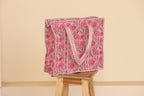 Borsa Tote Trapuntata Rosa in Cotone – Shopper Artigianale con Stampa Floreale