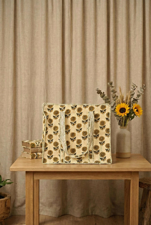 Borsa Tote in Cotone con Girasoli – Borsa a Spalla Artigianale